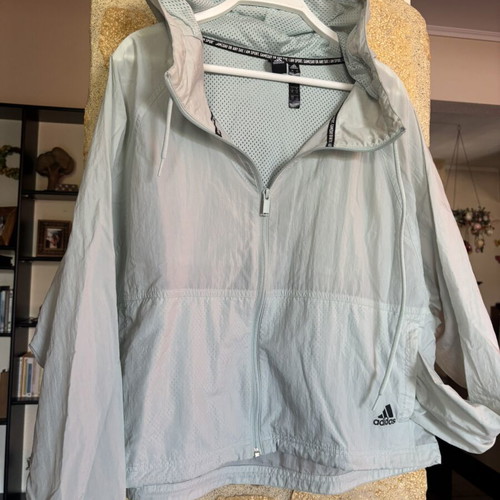Adidas waterproof windbreaker jacket with hood, new, black and turquoise