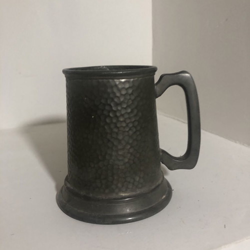 English pewter tankard jug used, vintage hammered finish