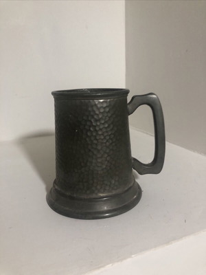 English pewter tankard jug used, vintage hammered finish