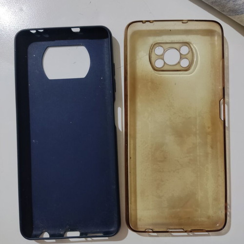 Xiaomi Poco X3 Pro phone cases used, transparent and blue, pack