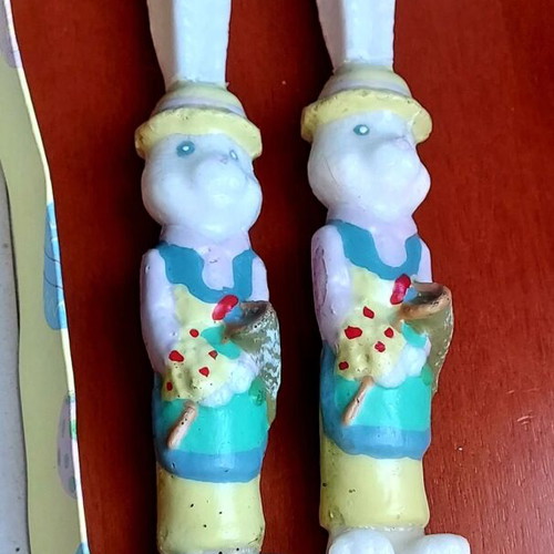 Set of two vintage Easter candles used, rabbit-shaped