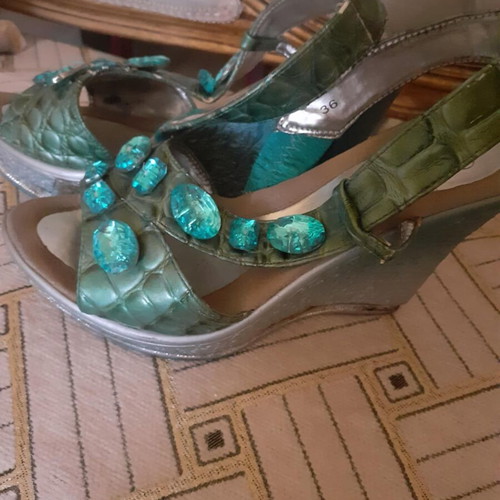 Platform shoes used, summer high with gemstones, size 36, turquoise