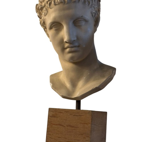 Hermes Bust by Praxiteles used, wooden base 60 cm height