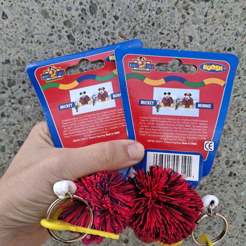 Set of 2 collectible Mickey and Minnie Koosh keyrings like new