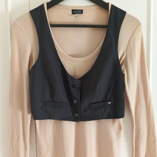 Armani Jeans Y2K long sleeve top with faux-layer vest, beige and black