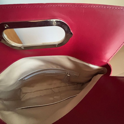 Stuart Weitzman red leather patent clutch bag like new