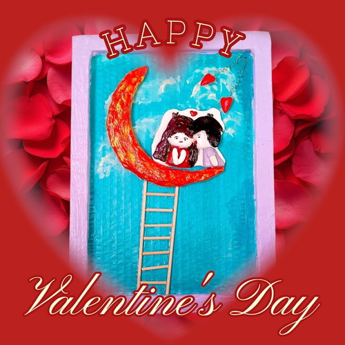 Handmade Valentine’s Day frame with loving couple