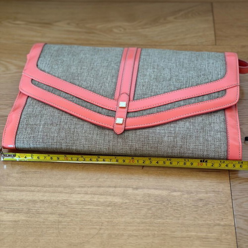 Clutch bag summer, new, linen-like material, orange and beige