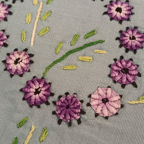 Doily handmade vintage used with spring embroidery 57cm diameter