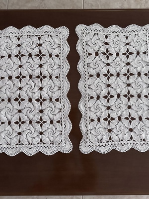Set of two white handmade doilies new