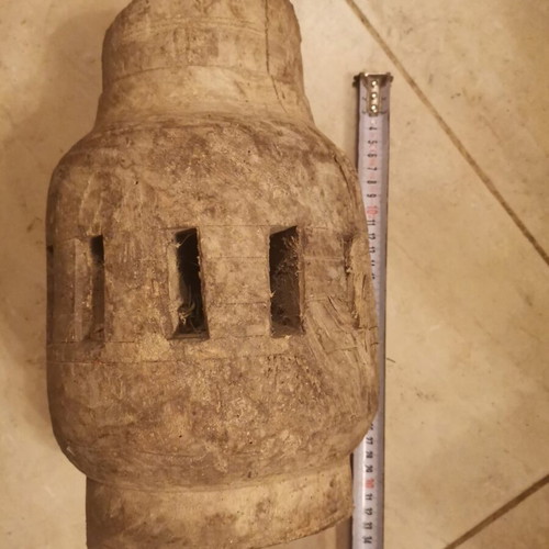 Antique wooden ox cart axle restored