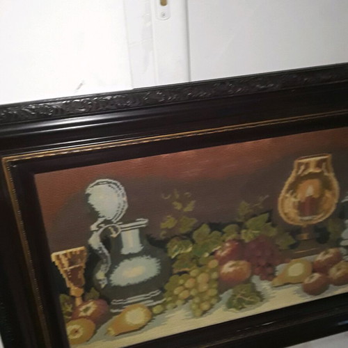 Antique frame with handmade fruit embroidery like new