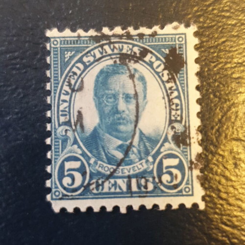 Roosevelt 1922 5c stamp used, deep blue, perf 11