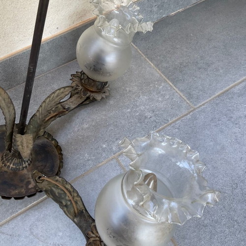 Vintage 50s ceiling light used with metal frame and glass parts