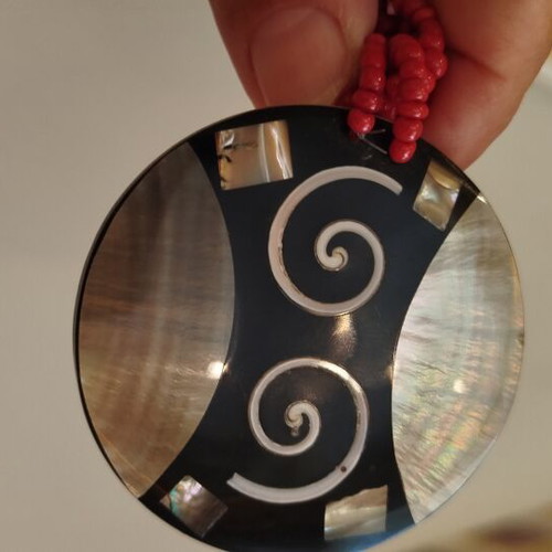 Handmade Boho Necklace with Abalone Shiva Eye Pendant like new