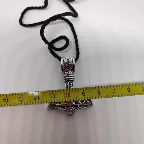 Thor's Hammer Pendant Necklace like new, silver metal with adjustable cord