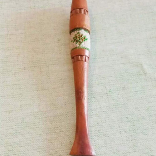 Vintage handmade wooden smoking pipe with beadwork like new