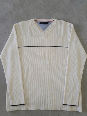 Vintage πουλόβερ Tommy Hilfiger V-neck ριμπ, σαν καινούργιο, εκρού