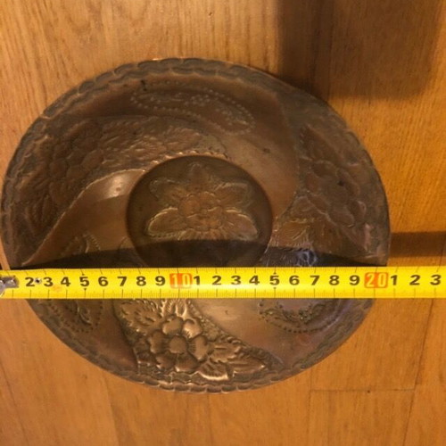 Copper vintage decorative bowl used with engraved floral patterns