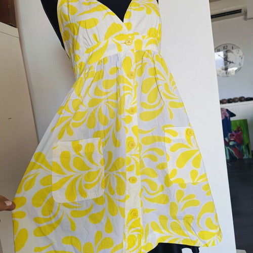 Pepe Jeans halterneck dress new, white and yellow cotton mini