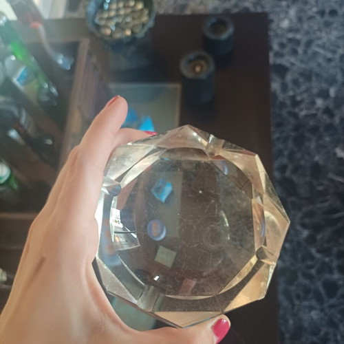 Vintage heavy crystal ashtray mid-century modern