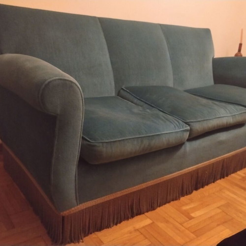 Vintage velvet three-seater sofa used