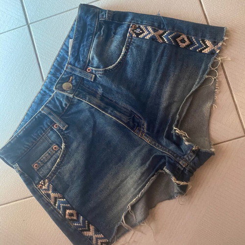Denim shorts used with side design, size 34, blue H&M