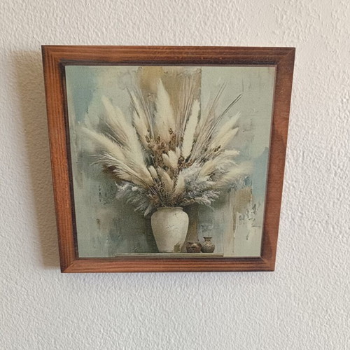 Decorative framed art 20×20 cm with vase and dried pampas used
