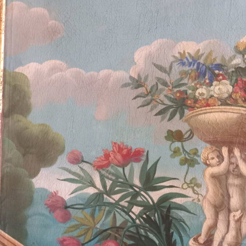 French Trumeau mirror used, late 19th century, canvas painting