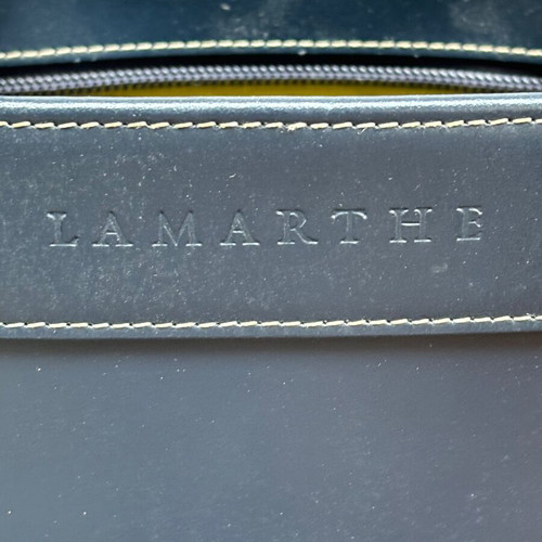 Lamarthe leather women's bag used, blue with transparent handles