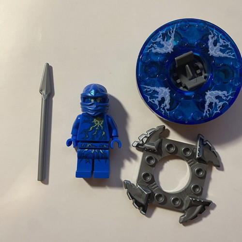 Lego Ninjago NRG Jay minifigure with spinner and Zane parts used