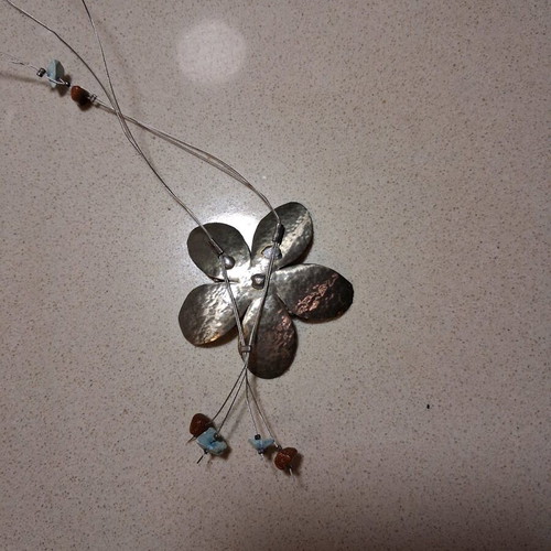 Vintage handmade flower pendant with semiprecious stones used