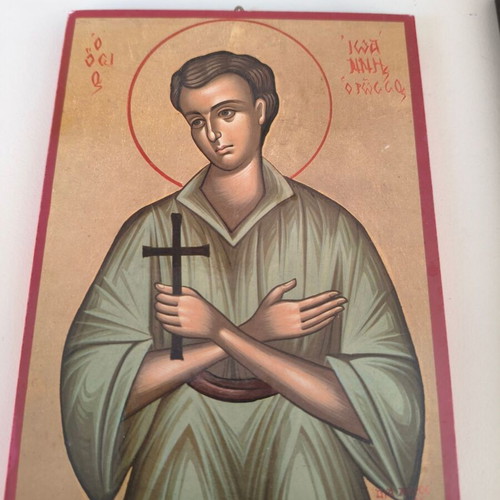 Christian icons used, set of 6 Greek small to medium size (1970-1990)