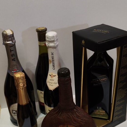 Collectible Johnnie Walker Black Label and Vintage Wine Bottles used