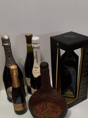 Collectible Johnnie Walker Black Label and Vintage Wine Bottles used