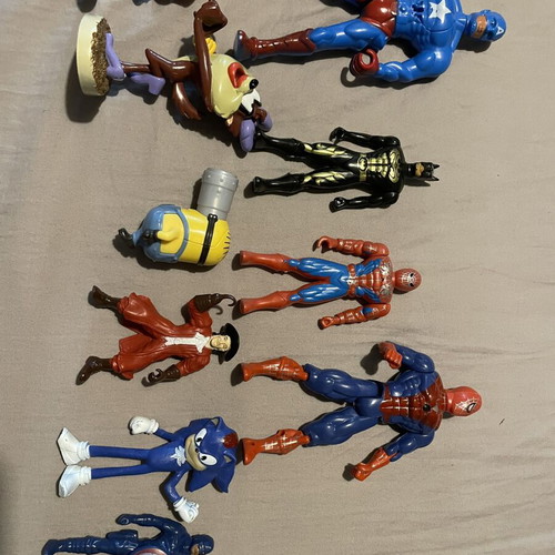 Set of 10 Various Figures including Spider-Man, Captain America, Batman, Sonic, Taz