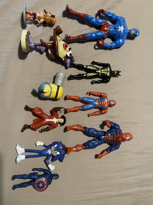 Set of 10 Various Figures including Spider-Man, Captain America, Batman, Sonic, Taz