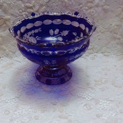 Meissener Bleikristall "Flower of London" fruit bowl new, blue