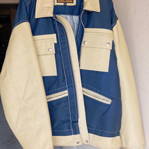 Union Mills leather jacket new, size XL, blue and beige