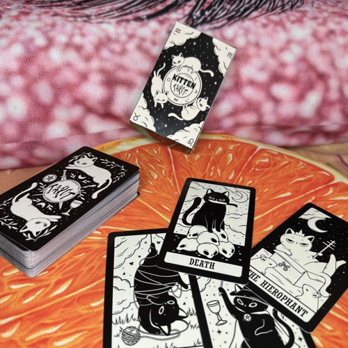 Kitten Tarot card deck like new, black and white cat illustrations