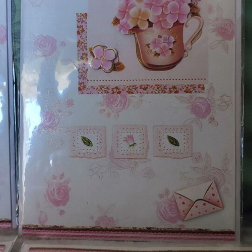 Lot of 4 Handmade 3D Happy Birthday Cards with Pink Bouquet