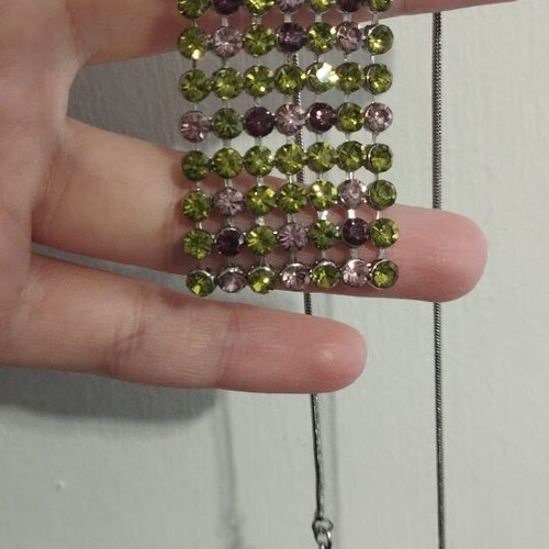 Statement necklace with multicolor strass and snake chain, new