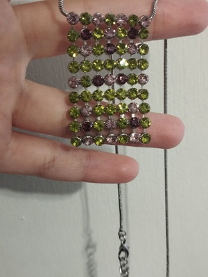 Statement necklace with multicolor strass and snake chain, new