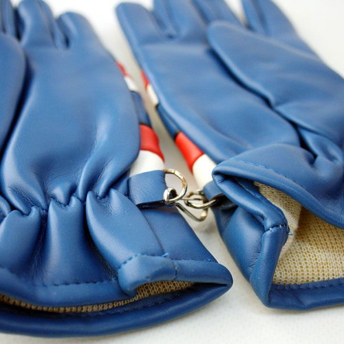 Vintage winter leather gloves retro 80s new, blue