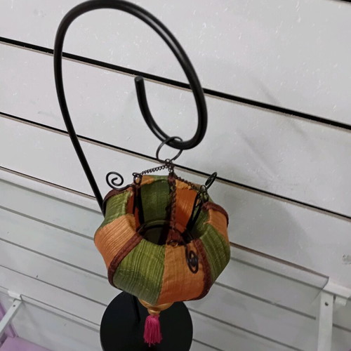 Fabric two-tone hanging lantern with metal base new