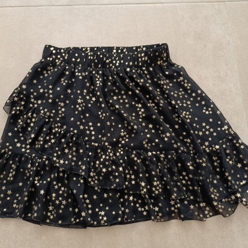 Girls Black And Gold Metallic Star Ruffle Skirt Like New