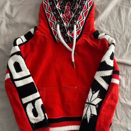 Superdry crop hoodie size S like new, red-black