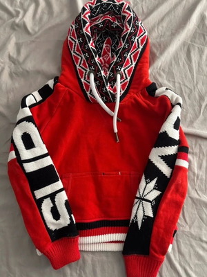 Superdry crop hoodie size S like new, red-black