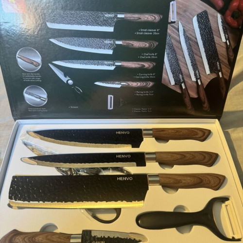 Knife set new, 6 pieces stainless steel with peeler and scissors