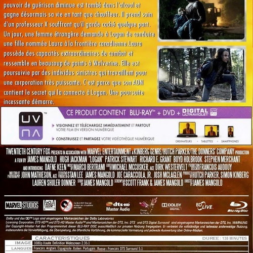 Marvel Studios Logan Blu-ray, region free, action adventure fantasy